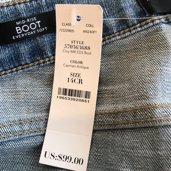 WHBM Curvy Mid-Rise Everyday Soft Boot Jeans size 14 - Picture 8 of 12